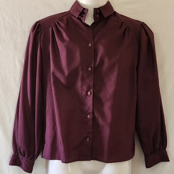 Vintage Stuart Lang Purple Long Sleeved Collared Blouse with cuffed Sleeve W 7/8 - Picture 1 of 6